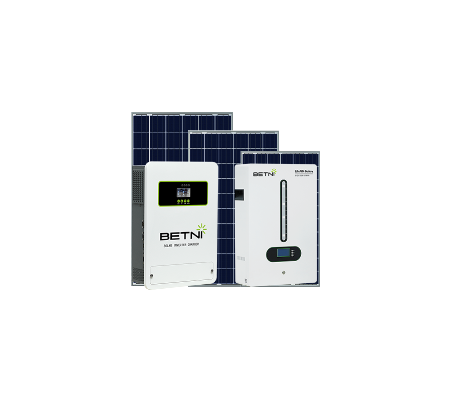 BETNI residential solar system with inverter, battery and panels